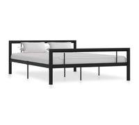 kithwjll Cadre de lit en métal noir et blanc 120 x 200 cm avec sommier à lattes, lit double stable pour chambre à coucher, solution de sommeil élégante et durable