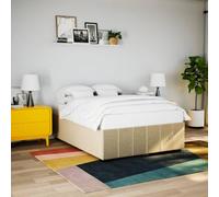 kithwjll Cadre de lit sans matelas, crème, 140 x 200 cm, tissu avec cadre en pin stable, support de sommier à lattes, pieds en plastique robuste, convient pour chambre à coucher, chambre d'amis