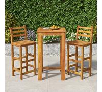kithwjll Ensemble de bar de jardin 3 pièces en bois d'acacia massif avec traitement à l'huile pour extérieur et intérieur, avec table et deux chaises, idéal pour manger, se détendre ou célébrer sur la