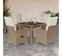 kithwjll Ensemble de bistro de jardin 5 pièces avec coussins beige en rotin synthétique résistant aux intempéries avec fauteuils de relaxation réglables, table et coussins d'assise confortables pour