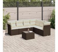 kithwjll Ensemble de canapé de jardin 7 pièces avec coussins marron en polyrotin pour terrasse, balcon, meubles de jardin, résistant aux intempéries, empilable et pliable pour la détente en plein air