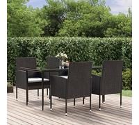kithwjll Ensemble de meubles de jardin 5 pièces avec salon et coussins en polyrotin noir pour terrasse, balcon et jardin, table et fauteuil confortable pour dîner et fêtes