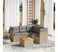 kithwjll Ensemble de meubles de jardin 6 pièces avec ensemble de sièges et coussins en polyrotin beige pour terrasse, balcon, salon, salle à manger, module, empilable, pliable, durable, facile