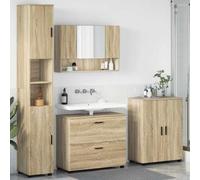 kithwjll Ensemble de meubles de salle de bain 4 pièces en contreplaqué chêne Sonoma et métal avec espace de rangement, meubles de salle de bain pour petites salles de bains, ensemble de meubles de