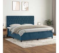 kithwjll Lit à sommier tapissier avec matelas, bleu foncé, 200 x 200 cm, velours, lit rembourré avec tête de lit réglable en hauteur, lit double pour chambre à coucher, chambre d'enfant, lit d'appoint