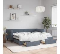 kithwjll Lit d'appoint extensible avec tiroirs Gris foncé 90 x 200 cm Lit d'appoint moderne en velours avec espace de rangement Cadre en bois et métal pour chambre à coucher, chambre d'amis, chambre