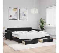 kithwjll Lit de jour extensible avec espace de rangement, noir, 100 x 200 cm, cadre de lit en velours, lit double, lit d'appoint, canapé-lit, design moderne