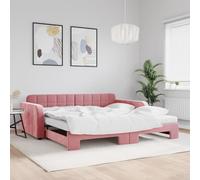 kithwjll Lit de jour extensible avec matelas, rose, 100 x 200 cm, velours, cadre en bois et métal, lit double, lit d'appoint, canapé-lit pour chambre à coucher, chambre d'enfant