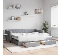 kithwjll Lit de jour extensible avec tiroirs en tissu gris clair 90 x 200 cm, cadre de lit stable, espace de rangement, lit d'invité, design moderne, adapté pour chambre à coucher, chambre d'enfant