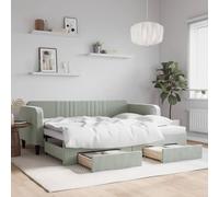 kithwjll Lit de jour extensible avec tiroirs en velours gris clair 90 x 200 cm - Design moderne - Lit d'appoint polyvalent - Espace de rangement - Lit stable en bois et métal - Convient pour chambre à