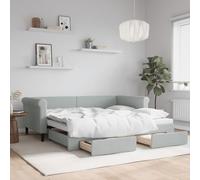 kithwjll Lit de jour extensible avec tiroirs, gris clair, 90 x 190 cm, velours, design moderne, espace de rangement, lit d'invité, lit d'enfant, canapé-lit, lit double, lit rembourré, cadre de lit