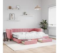 kithwjll Lit de jour extensible avec tiroirs - Rose - 80 x 200 cm - En velours - Design moderne - Avec espace de rangement - Pour chambre à coucher et chambre d'amis