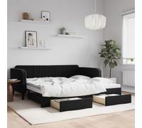 kithwjll Lit de jour extensible noir 100 x 200 cm en velours avec espace de rangement, cadre de lit et tiroirs design moderne pour chambre à coucher, chambre d'amis, chambre d'enfant
