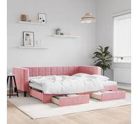 kithwjll Lit de jour extensible rose 90 x 200 cm avec espace de rangement tiroirs en velours lit double lit d'appoint design moderne