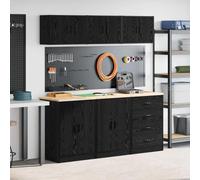 kithwjll Lot de 6 armoires de garage en bois noir avec plans de travail robustes et organisation polyvalente pour atelier, entrepôt, garage, avec tiroirs et portes, durables et faciles d'entretien