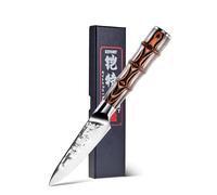 Kitory 9cm Couteau d'office, couteau à fruits et légumes avec lame martelée, manche en bambou, acier inoxydable HC allemand, coffret cadeau inclus