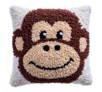 kitphoenix Diy Crochet À La Main Kits Singe 43X43Cm | Kits De Coussins Avec Crochet, Kit Tapis Point Noué À Faire Pour Adultes Débutants,Artisanat Créatif Latch Hook Canevas