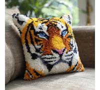 kitphoenix Diy Crochet À La Main Kits Tigre 43X43Cm | Kits De Coussins Avec Crochet, Kit Tapis Point Noué À Faire Pour Adultes Débutants,Artisanat Créatif Latch Hook Canevas
