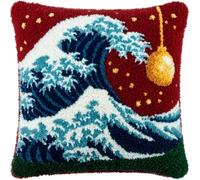 kitphoenix Diy Crochet À La Main Kits Vague Océanique 43X43Cm | Kits De Coussins Avec Crochet, Kit Tapis Point Noué À Faire Pour Adultes Débutants,Artisanat Créatif Latch Hook Canevas