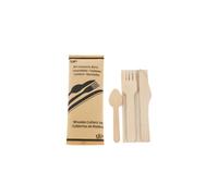 Kits Couverts Jetables en Bois, 250 Kits, 4 Pièces | Couteau, Fourchette, Cuillère Dessert, Serviette, Écologiques, Zéro Déchet, Idéal Restauration, Traiteur, Événements