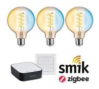 Kits de démarrage Zigbee 3.0 Smart Home smik Gateway + Ampoule LED Filament G95 Tunable White + Interrupteur Doré G