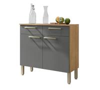KITS PARANA Buffet Bas Meuble Cuisine 2 Portes 2 Tiroirs Chêne et Gris 2 Niches 91 cm
