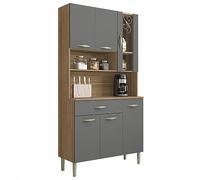 KITS PARANA Buffet de Cuisine 6 Portes 1 Tiroir Chêne et Gris L 90.9 H 173.5 P 36.3 cm
