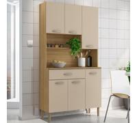 KITS PARANA Buffet de Cuisine 6 Portes 1 Tiroir Chêne Taupe 7 Niches L 90.9 x173.5 x36.3 cm