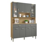 KITS PARANA Buffet de Cuisine 8 Portes 2 Tiroirs Chêne et Gris L 121.4 H 173.5 P 36.3 cm