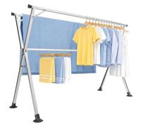 Kitsure Étendoir à Linge Pliable, 144-200 cm, Robuste, Longueur Réglable | Intérieur & Extérieur, Acier Inoxydable, Grande Capacité, Pliable, 75 x 126,8 cm, Argenté