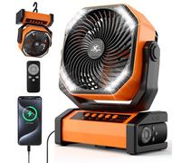 KITWLEMEN Ventilateur USB 20 000 mAh avec lumière LED, ventilateur de table avec télécommande et crochet, 4 vitesses, 4 minuteurs, rechargeable, pour camping, chantier, ouragan, urgence