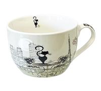 KIUB Bol chat avec une anse - Motif chat au restaurant avec aussi la Tout Eiffel de Paris - matière porcelaine fine - contenance 500ML