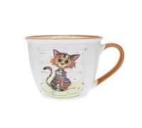 KIUB Bol timbale avec une anse - Motif chat marron stylisé- matière porcelaine fine - contenance 550ML