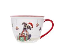 KIUB Bol timbale Noel avec une anse - Motif chien gentil fêtant Noël-porcelaine - 550ML