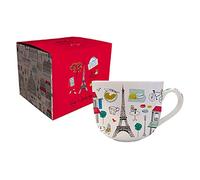 KIUB - Grand bol Paris Tour eiffel et tout PARIS avec une anse - Motif tous les symboles de Paris - matière porcelaine fine - contenance 670ML