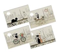 KIUB - Lot de 4 Sets de Table Assortis - Motif Paris Tour Eiffel avec des Chats