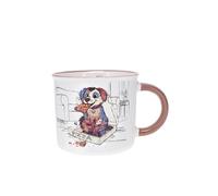 KIUB Mini mug timbale expresso avec des animaux - motif chiot qui mange une pizza - Hauteur 6,5CM - porcelaine fine