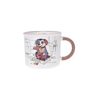 KIUB Mini mug timbale expresso avec des animaux - motif chiot qui mange une pizza - Hauteur 6,5CM - porcelaine fine