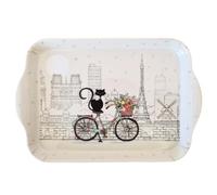 KIUB - Mini Plateau Paris Tour Eiffel - Motif Chat Noir à vélo - mélamine de qualité - Taille Mini