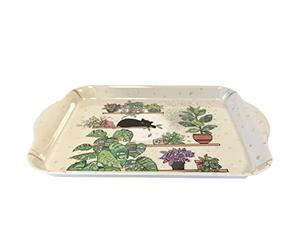 KIUB Mini Plateau Paris Tour Eiffel - Motif chat sur une étagère avec des plantes- mélamine de qualité - Taille Mini