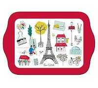 KIUB Mini Plateau Paris Tour Eiffel - Motif Tous Les Symboles de Paris - mélamine de qualité sur Fond Blanc et Rouge - Taille Mini