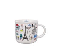 KIUB Mini tasse expresso - motif Paris Tour Eiffel et tous les symboles de Paris - fonds blanc- porcelaine fine et hauteur 7,5CM, KOOKS00
