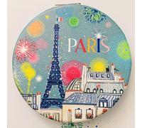 KIUB Miroir de Poche Rond Paris Tour Eiffel - Motif Paris en fête - Tour à Gauche et Fond Bleu Gris