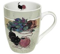 KIUB Mug porcelaine arrondi - motif chat jouant avec une pelote de laine - hauteur 10CM - contenance 340ML - boite assortie