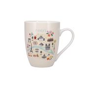 KIUB Mug porcelaine arrondi Paris Tour Eiffel et tous les monuments de Paris - motif Plan de Paris - hauteur 10CM - contenance 340ML - boite assortie