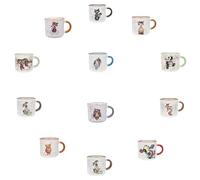 KIUB Pack de 12 Mini mugs timbale expresso avec des animaux- Hauteur 6,5CM -contenu 125ML- personnalisation possible - porcelaine