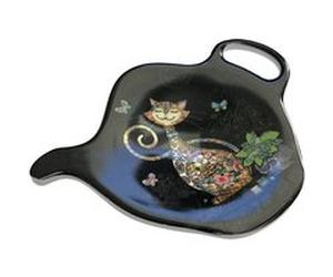 KIUB Soucoupe pour sachet de thé en mélamine Chat Papillons - 7.4 x 9.5 cm NOIR G