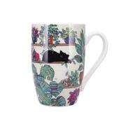 KIUB Très grand mug porcelaine arrondi - motif chat dormant sur une étagère- hauteur 12CM - contenance 490ML - boite assortie
