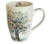 KIUB Très grand mug porcelaine arrondi - motif couple de chouettes dans un grand arbre - hauteur 13CM - contenance 445ML - boite assortie