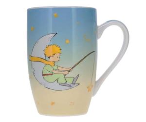 KIUB Très grand mug porcelaine arrondi - motif Petit Prince sur son croissant de lune et pêchant des étoiles- hauteur 12CM - contenance 490ML - boite assortie
